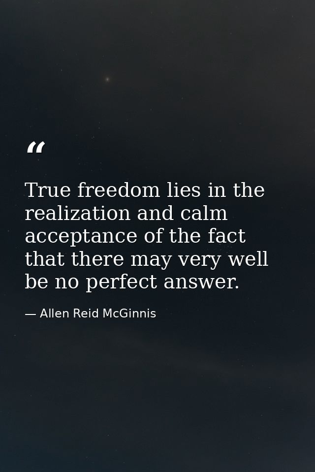 True freedom lies in the realization and calm acceptance of the fact that there may very well be no perfect answer. — Allen Reid McGinnis