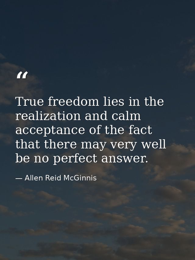 True freedom lies in the realization and calm acceptance of the fact that there may very well be no perfect answer. — Allen Reid McGinnis