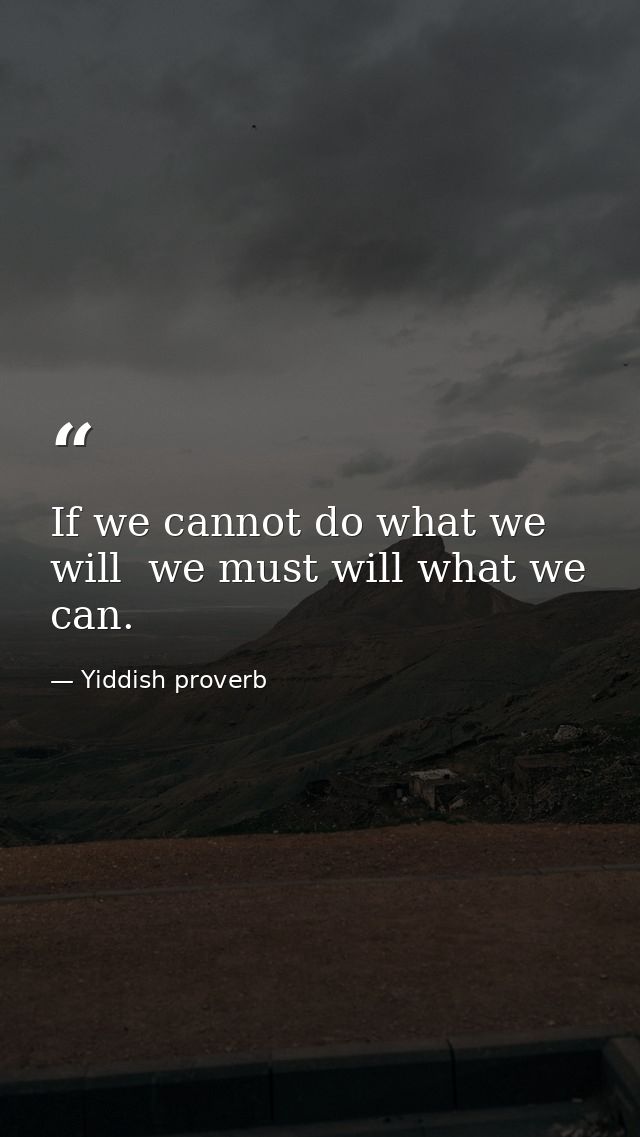 If we cannot do what we will  we must will what we can. — Yiddish proverb