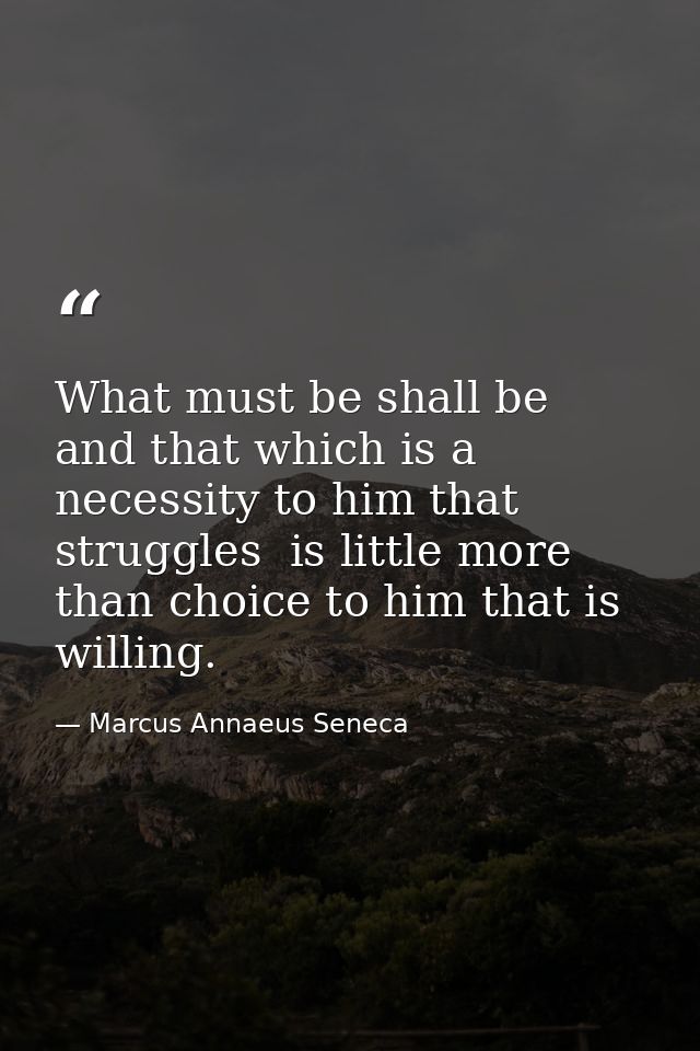 What must be shall be  and that which is a necessity to him that struggles  is little more than choice to him that is wi — Marcus Annaeus Seneca