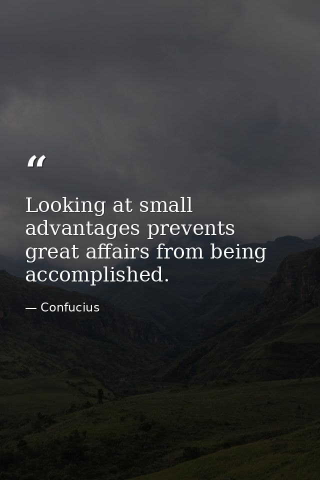 Looking at small advantages prevents great affairs from being accomplished. — Confucius