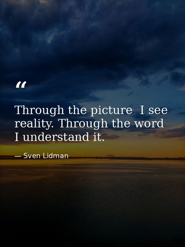 Through the picture  I see reality. Through the word  I understand it. — Sven Lidman