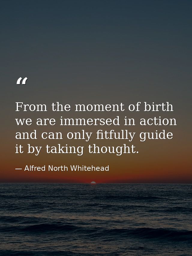 From the moment of birth we are immersed in action  and can only fitfully guide it by taking thought. — Alfred North Whitehead