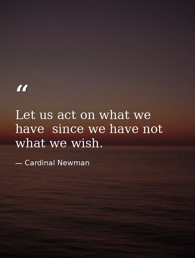 Let us act on what we have  since we have not what we wish. — Cardinal Newman