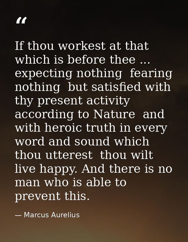 If thou workest at that which is before thee ... expecting nothing  fearing nothing  but satisfied with thy present acti — Marcus Aurelius