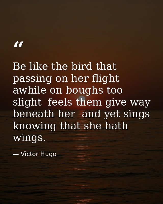Be like the bird that  passing on her flight awhile on boughs too slight  feels them give way beneath her  and yet sings — Victor Hugo