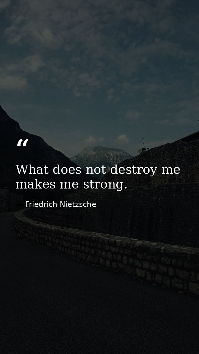 What does not destroy me  makes me strong. — Friedrich Nietzsche
