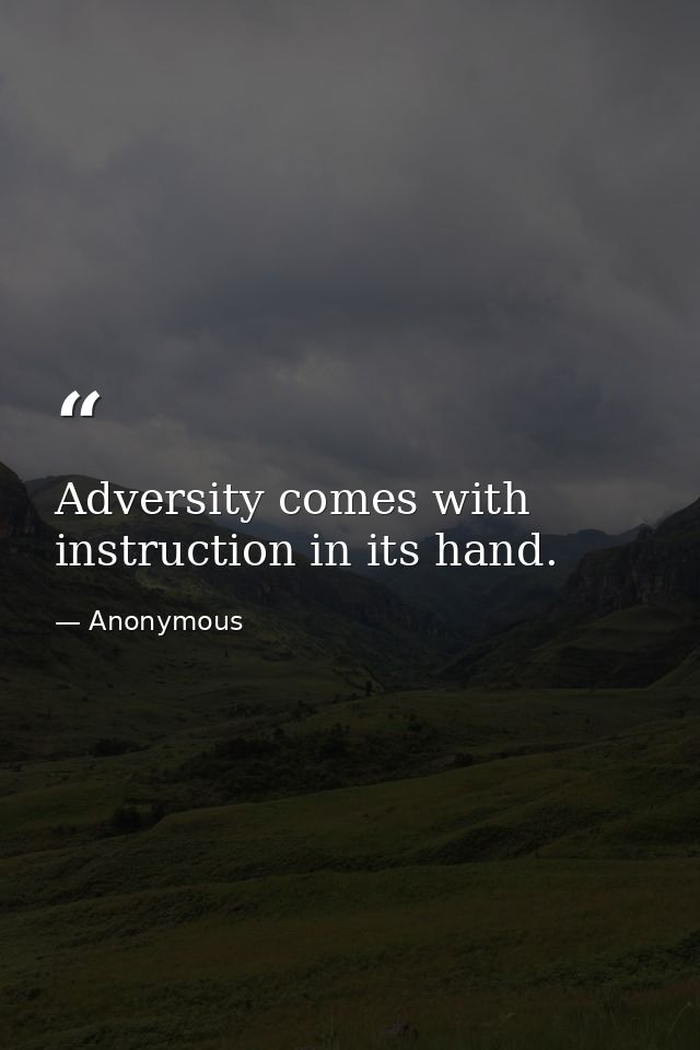 Adversity comes with instruction in its hand. — Anonymous