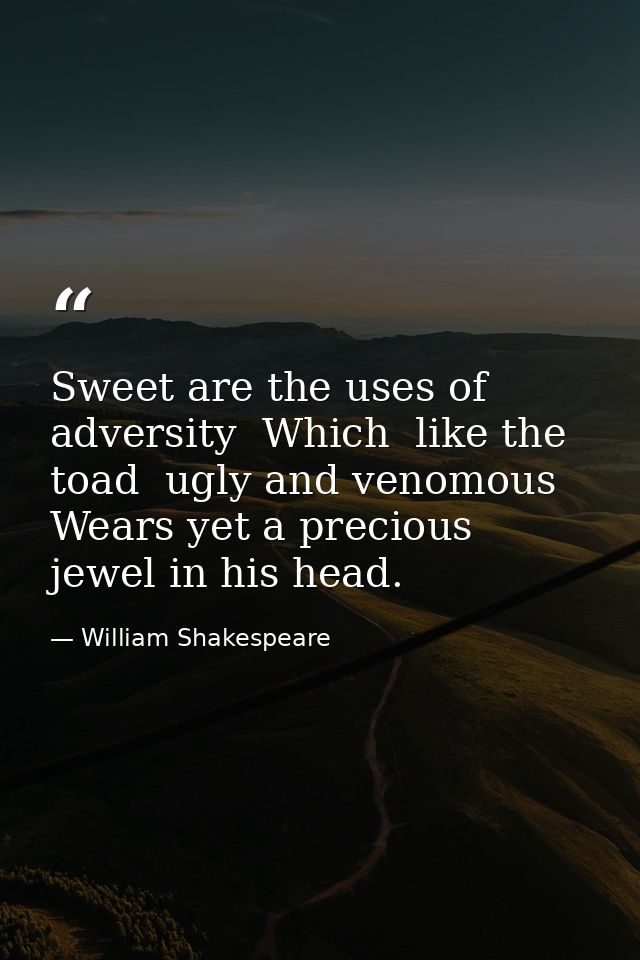 Sweet are the uses of adversity  Which  like the toad  ugly and venomous  Wears yet a precious jewel in his head. — William Shakespeare