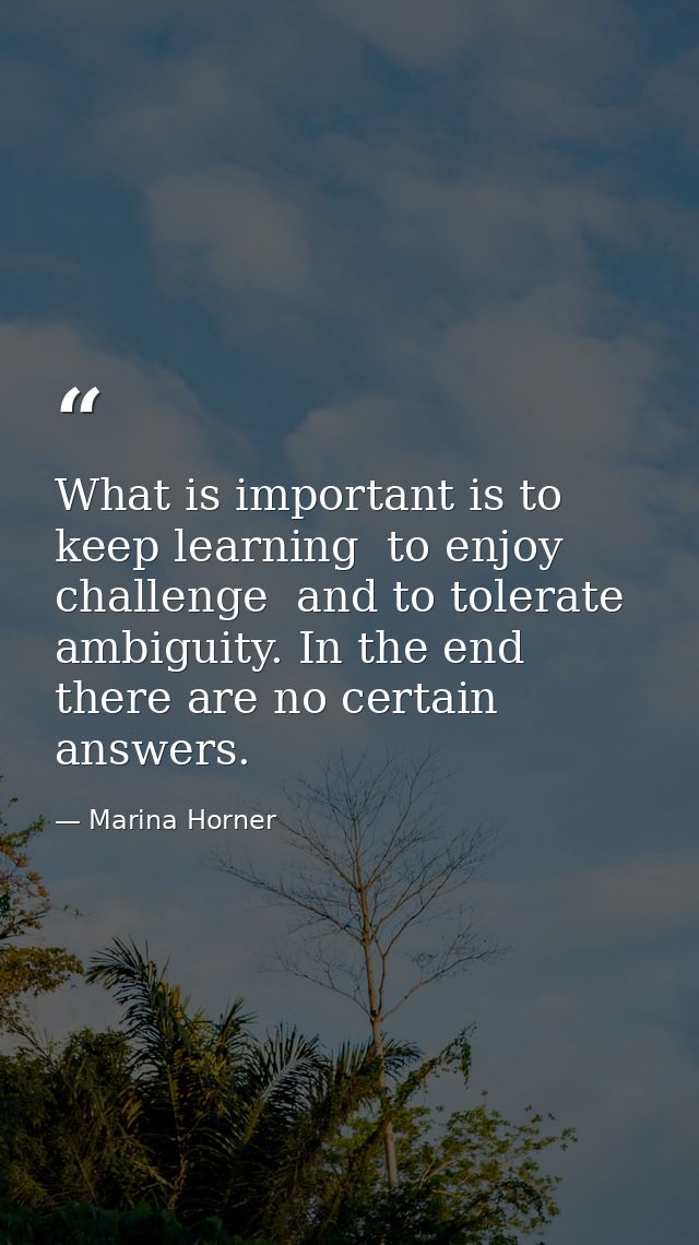 What is important is to keep learning  to enjoy challenge  and to tolerate ambiguity. In the end there are no certain an — Marina Horner