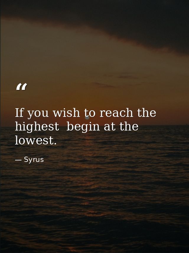 If you wish to reach the highest  begin at the lowest. — Syrus