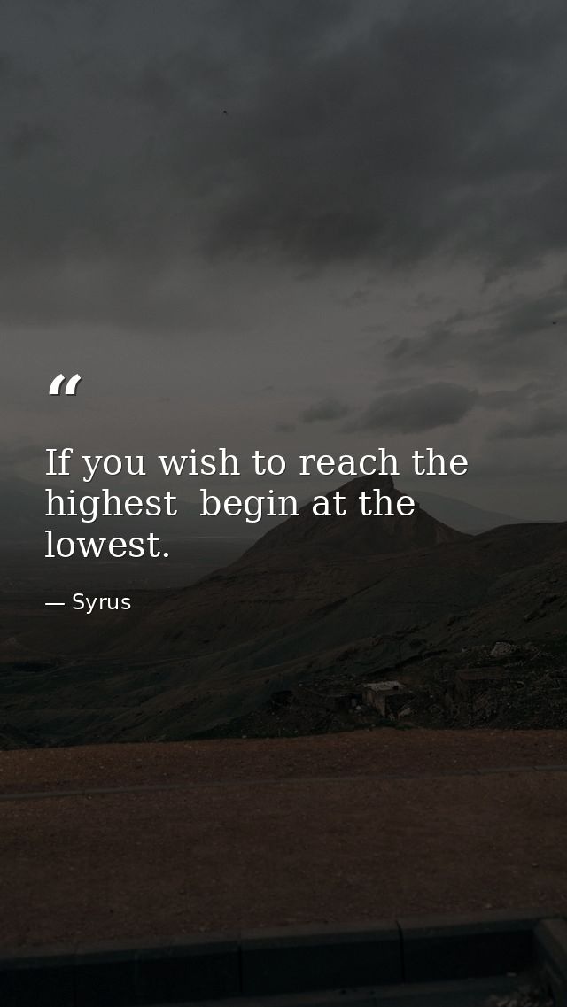 If you wish to reach the highest  begin at the lowest. — Syrus