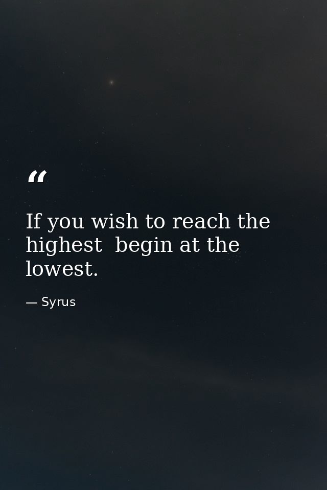 If you wish to reach the highest  begin at the lowest. — Syrus
