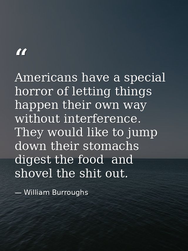 Americans have a special horror of letting things happen their own way  without interference. They would like to jump do — William Burroughs