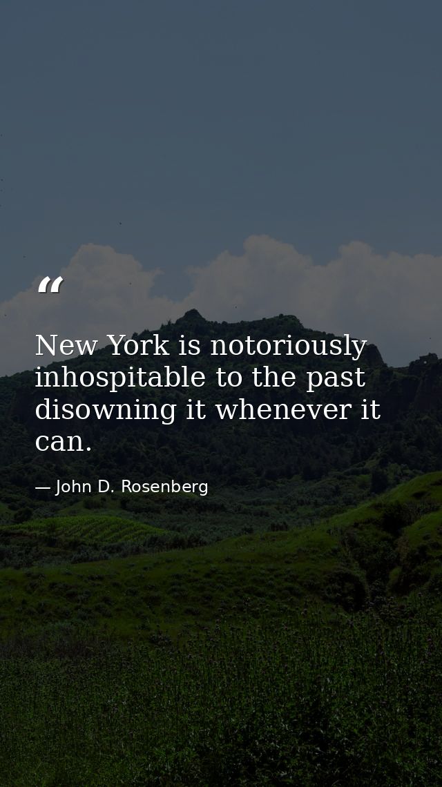 New York is notoriously inhospitable to the past  disowning it whenever it can. — John D. Rosenberg