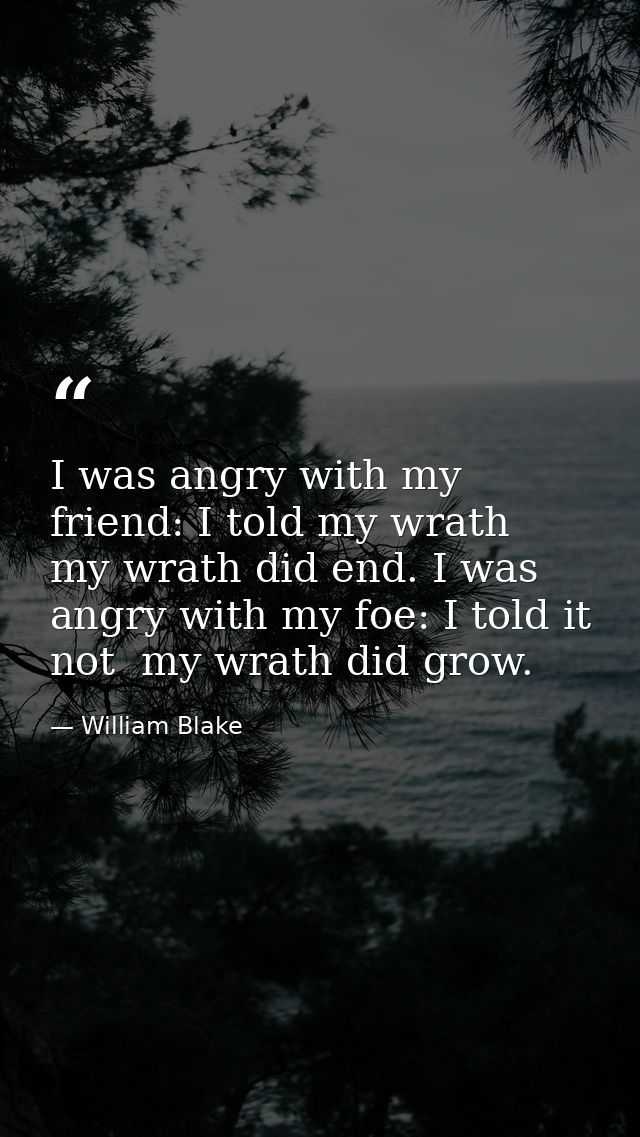 I was angry with my friend: I told my wrath  my wrath did end. I was angry with my foe: I told it not  my wrath did grow — William Blake