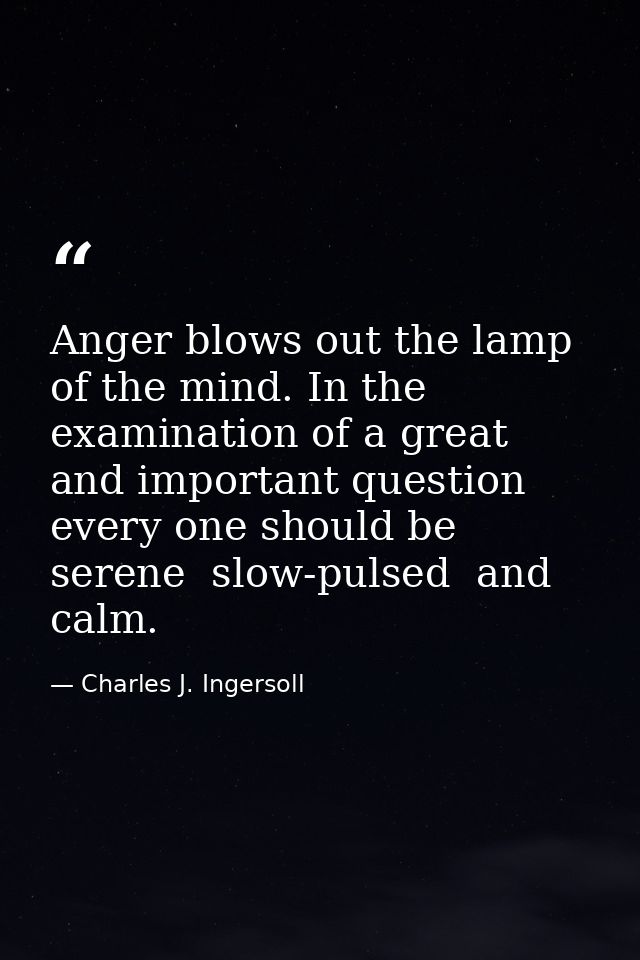 Anger blows out the lamp of the mind. In the examination of a great and important question  every one should be serene   — Charles J. Ingersoll