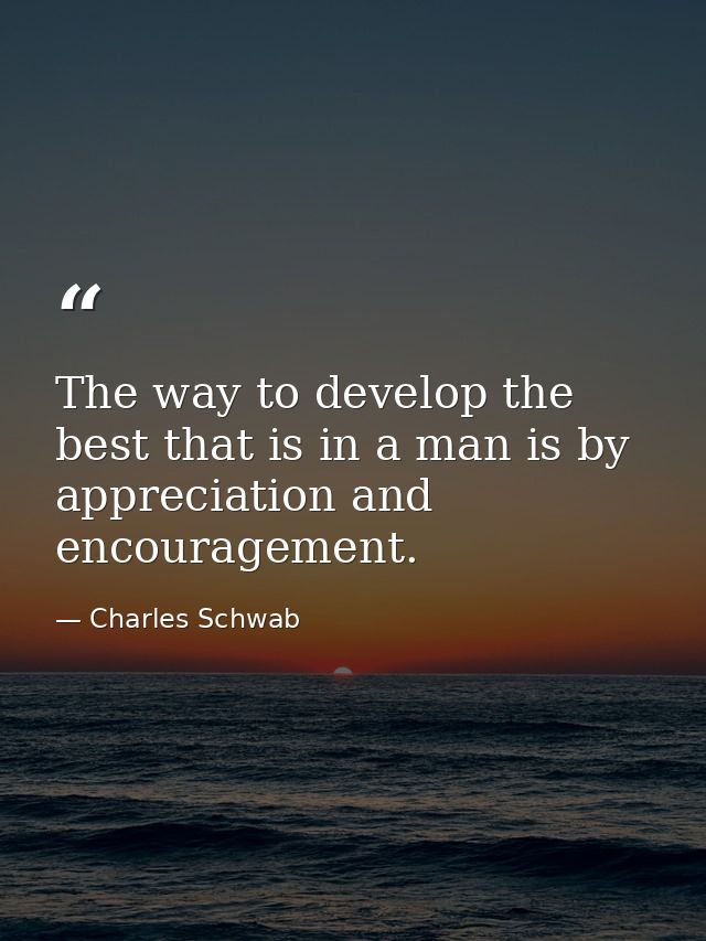 The way to develop the best that is in a man is by appreciation and encouragement. — Charles Schwab