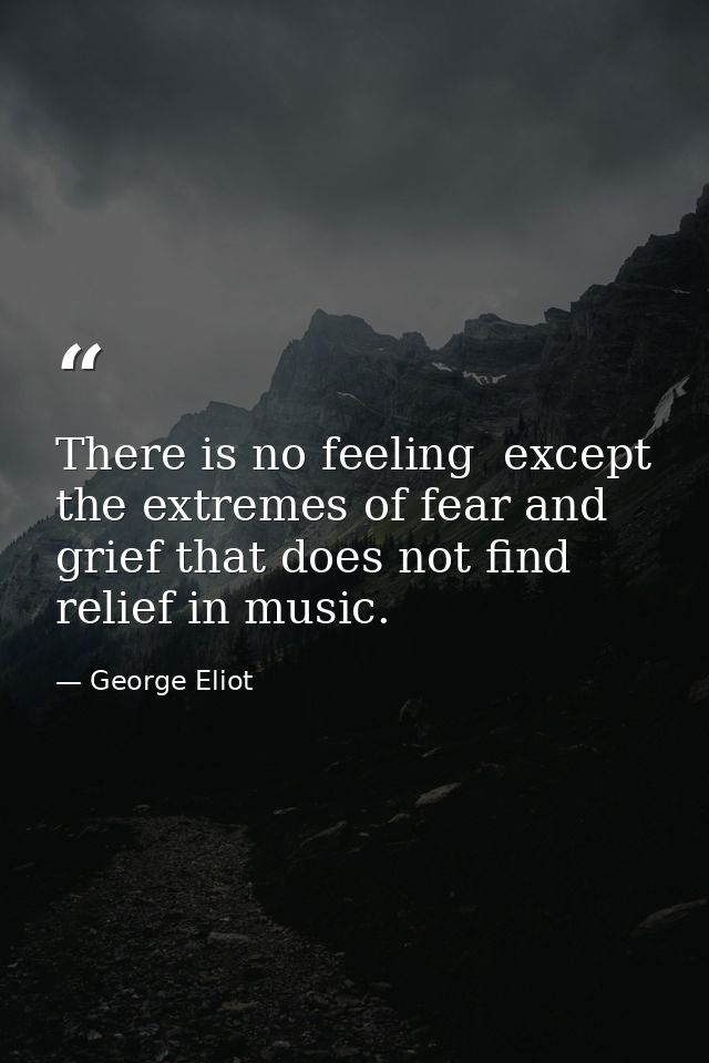 There is no feeling  except the extremes of fear and grief that does not find relief in music. — George Eliot