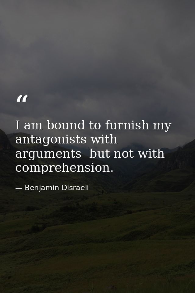 I am bound to furnish my antagonists with arguments  but not with comprehension. — Benjamin Disraeli