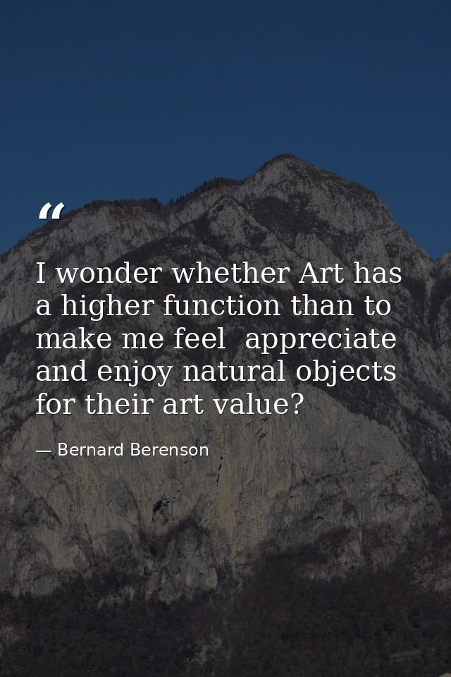 I wonder whether Art has a higher function than to make me feel  appreciate  and enjoy natural objects for their art val — Bernard Berenson