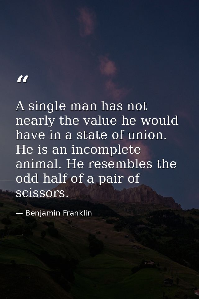 A single man has not nearly the value he would have in a state of union. He is an incomplete animal. He resembles the od — Benjamin Franklin