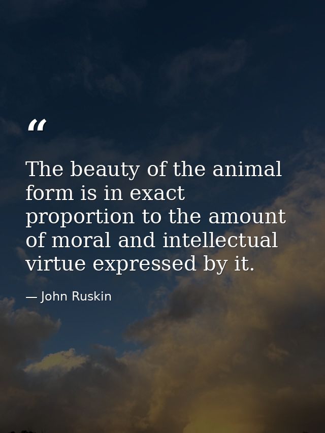 The beauty of the animal form is in exact proportion to the amount of moral and intellectual virtue expressed by it. — John Ruskin