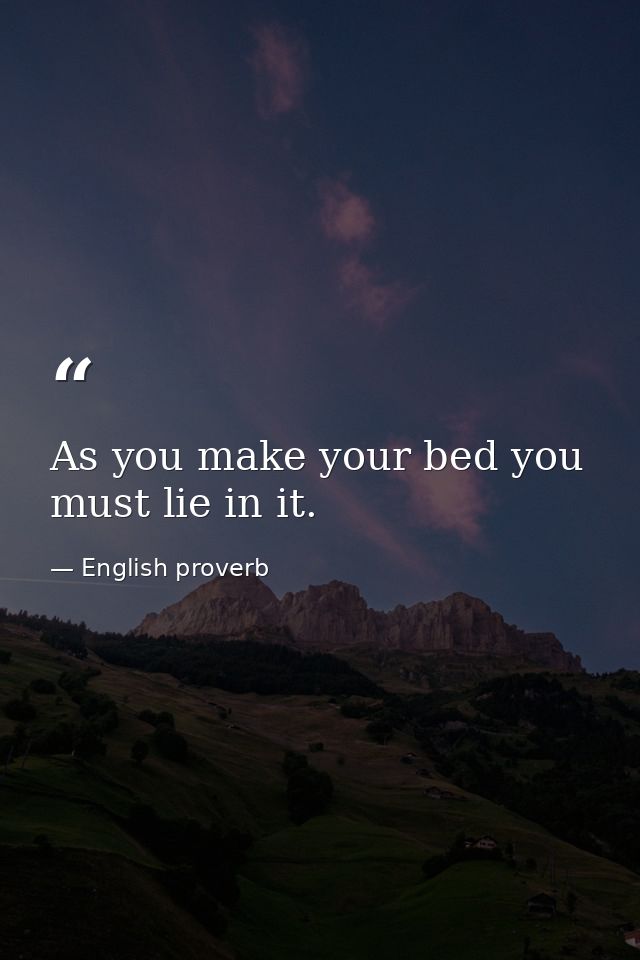 As you make your bed you must lie in it. — English proverb