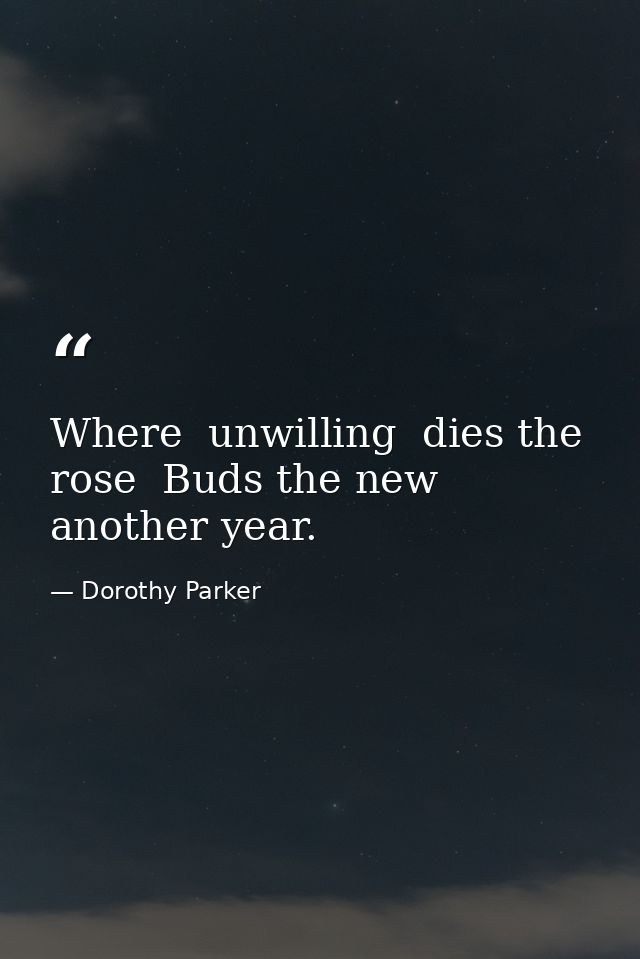 Where  unwilling  dies the rose  Buds the new  another year. — Dorothy Parker