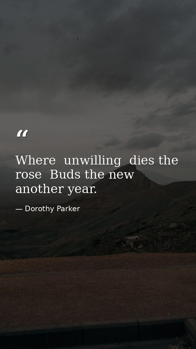 Where  unwilling  dies the rose  Buds the new  another year. — Dorothy Parker