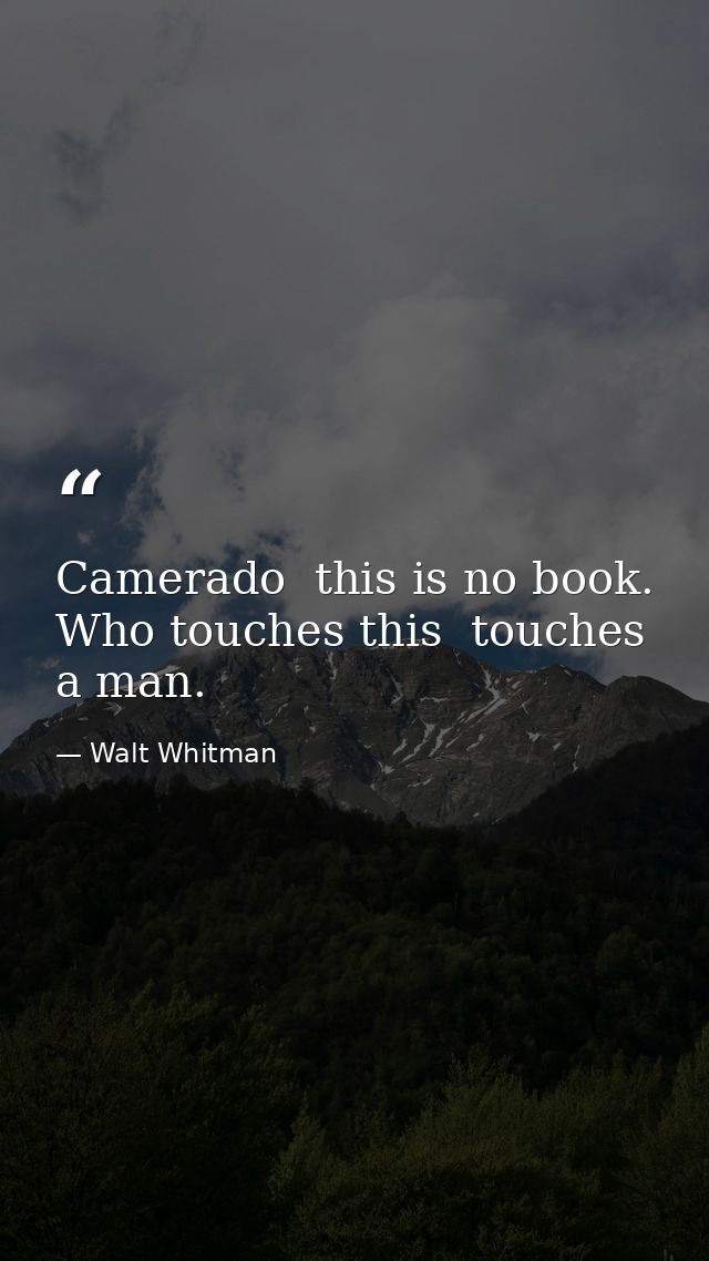 Camerado  this is no book. Who touches this  touches a man. — Walt Whitman