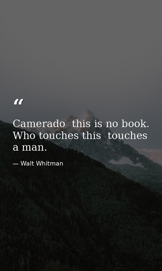 Camerado  this is no book. Who touches this  touches a man. — Walt Whitman