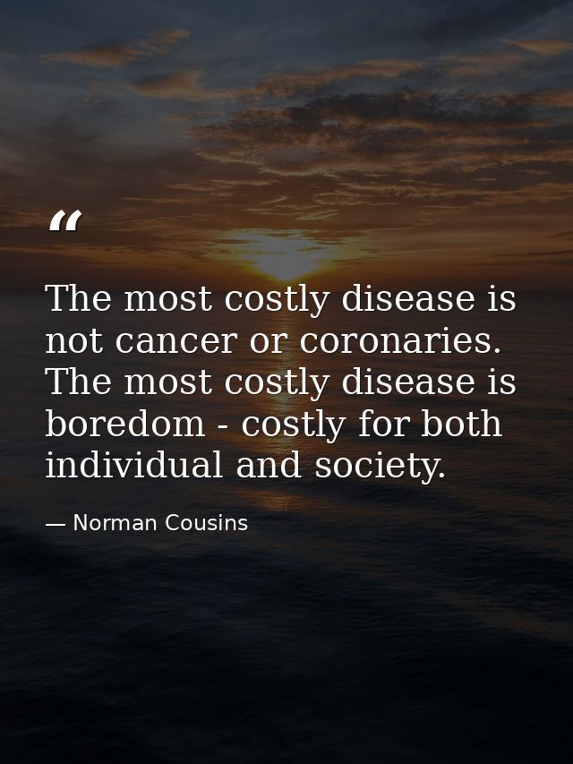 The most costly disease is not cancer or coronaries. The most costly disease is boredom - costly for both individual and — Norman Cousins