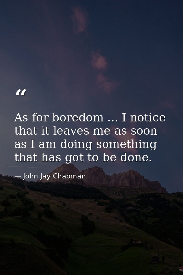 As for boredom ... I notice that it leaves me as soon as I am doing something that has got to be done. — John Jay Chapman