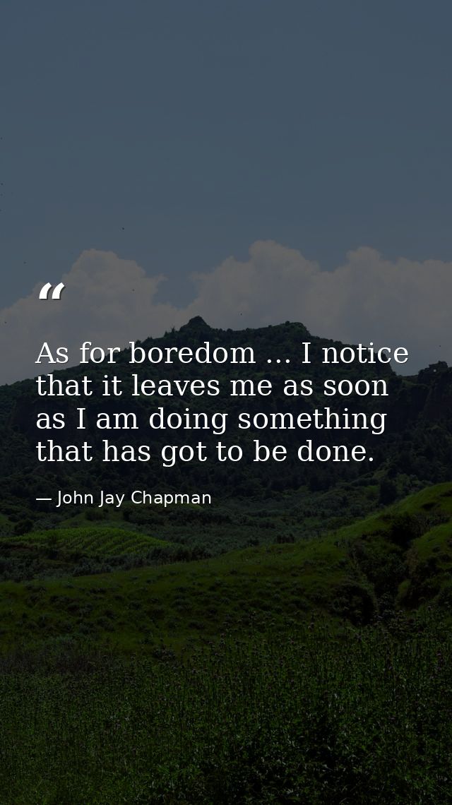 As for boredom ... I notice that it leaves me as soon as I am doing something that has got to be done. — John Jay Chapman