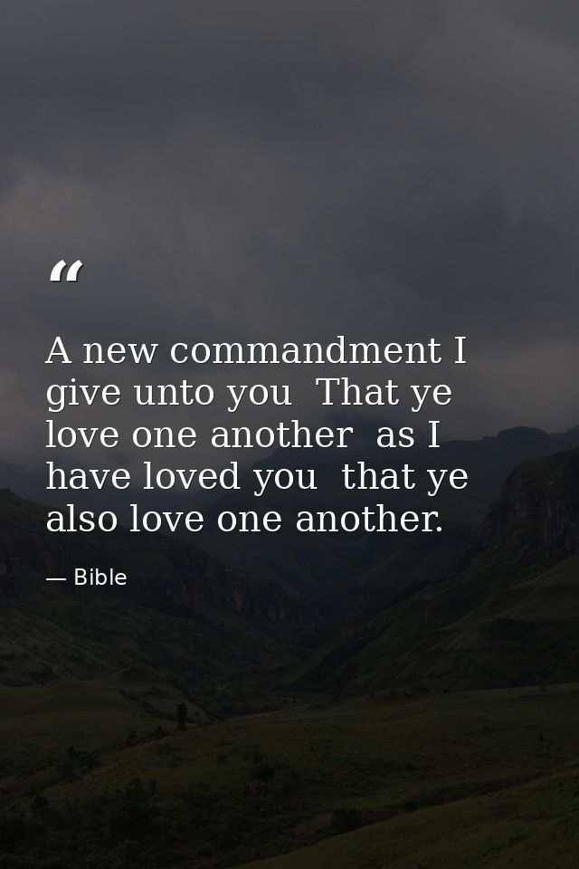 A new commandment I give unto you  That ye love one another  as I have loved you  that ye also love one another. — Bible
