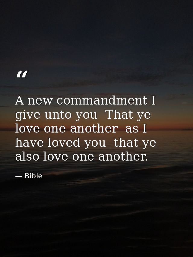 A new commandment I give unto you  That ye love one another  as I have loved you  that ye also love one another. — Bible