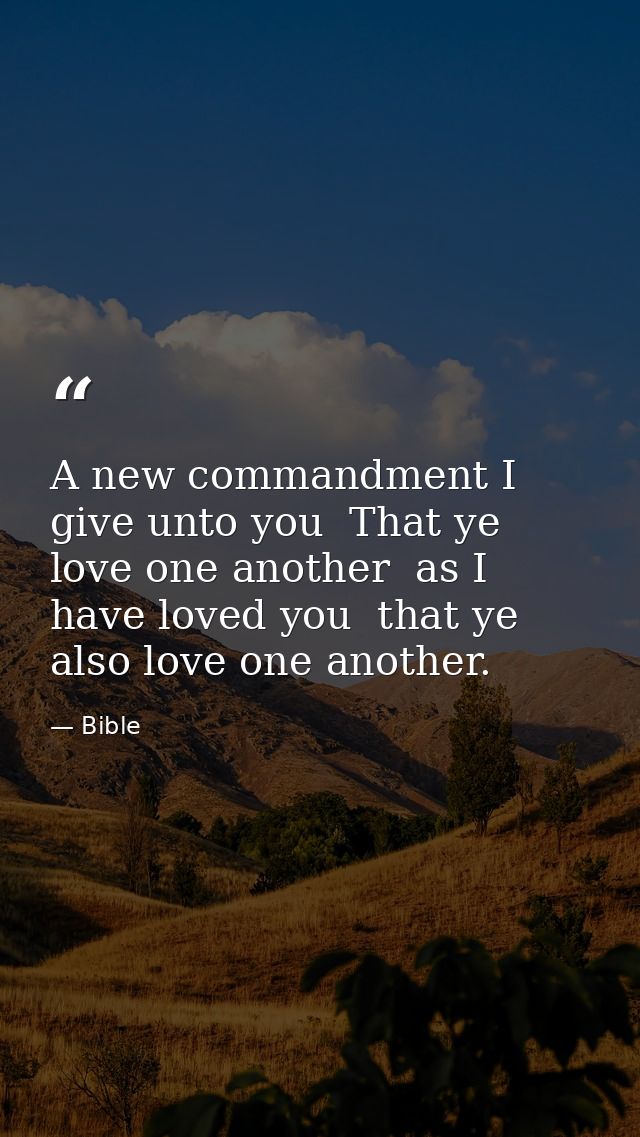 A new commandment I give unto you  That ye love one another  as I have loved you  that ye also love one another. — Bible