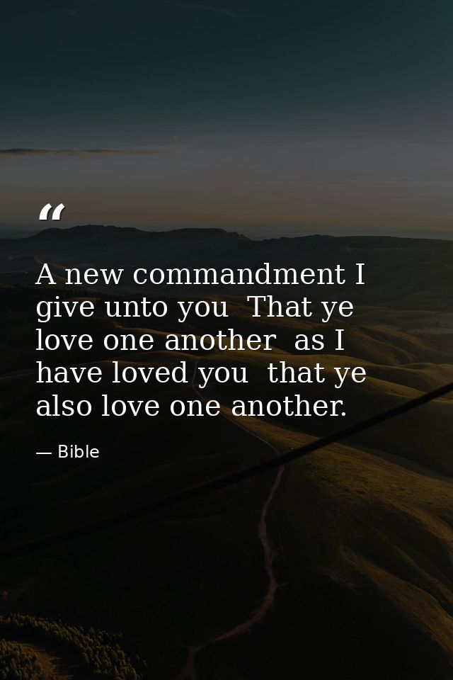 A new commandment I give unto you  That ye love one another  as I have loved you  that ye also love one another. — Bible