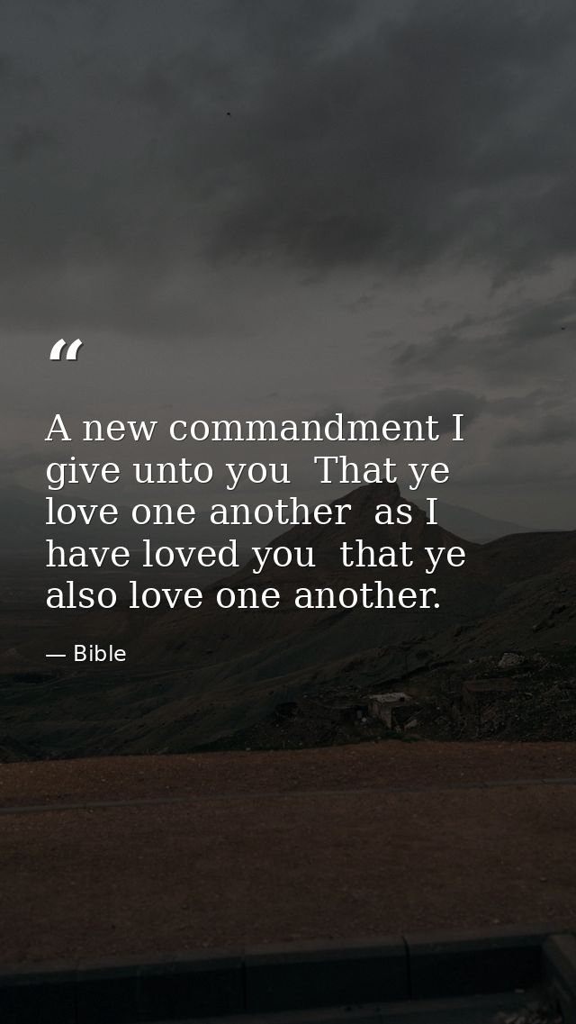 A new commandment I give unto you  That ye love one another  as I have loved you  that ye also love one another. — Bible