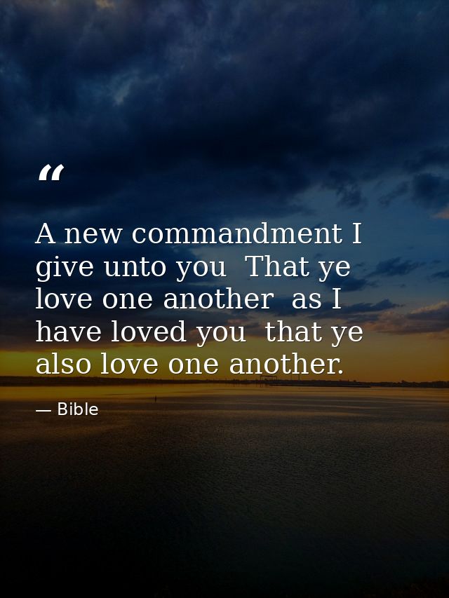 A new commandment I give unto you  That ye love one another  as I have loved you  that ye also love one another. — Bible