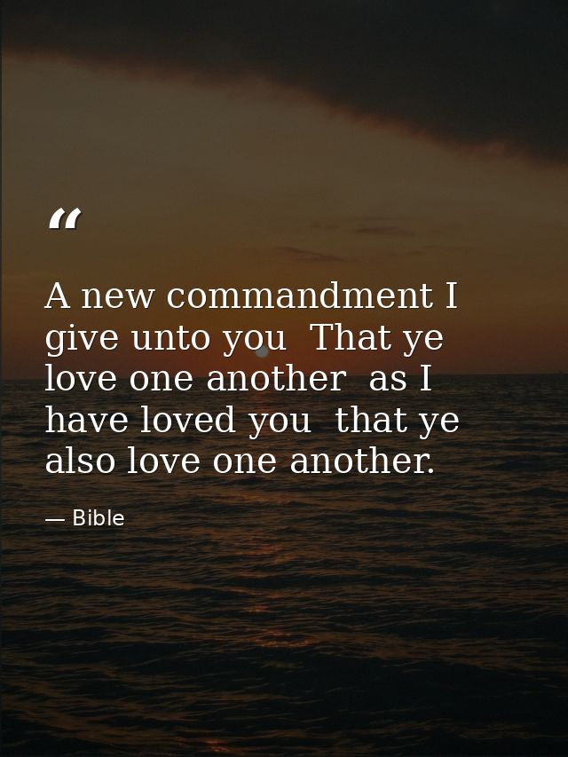 A new commandment I give unto you  That ye love one another  as I have loved you  that ye also love one another. — Bible