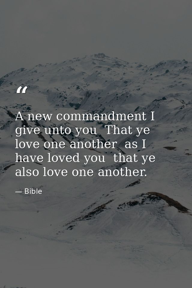 A new commandment I give unto you  That ye love one another  as I have loved you  that ye also love one another. — Bible