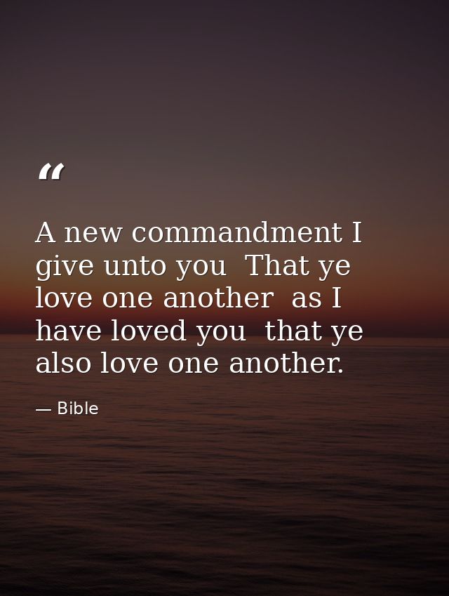 A new commandment I give unto you  That ye love one another  as I have loved you  that ye also love one another. — Bible
