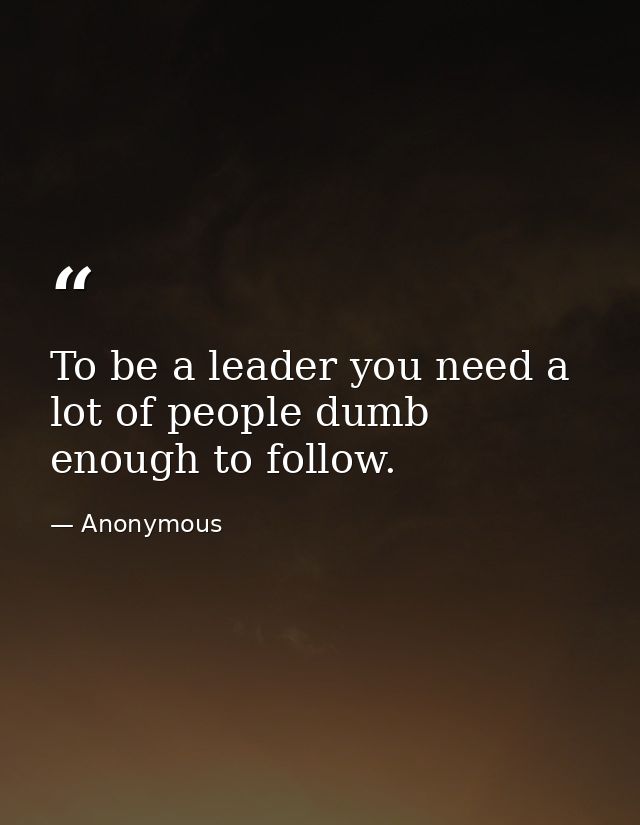 To be a leader you need a lot of people dumb enough to follow. — Anonymous