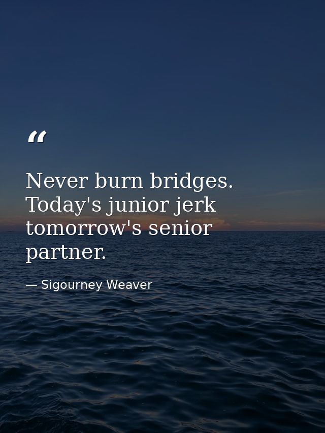 Never burn bridges. Today's junior jerk  tomorrow's senior partner. — Sigourney Weaver