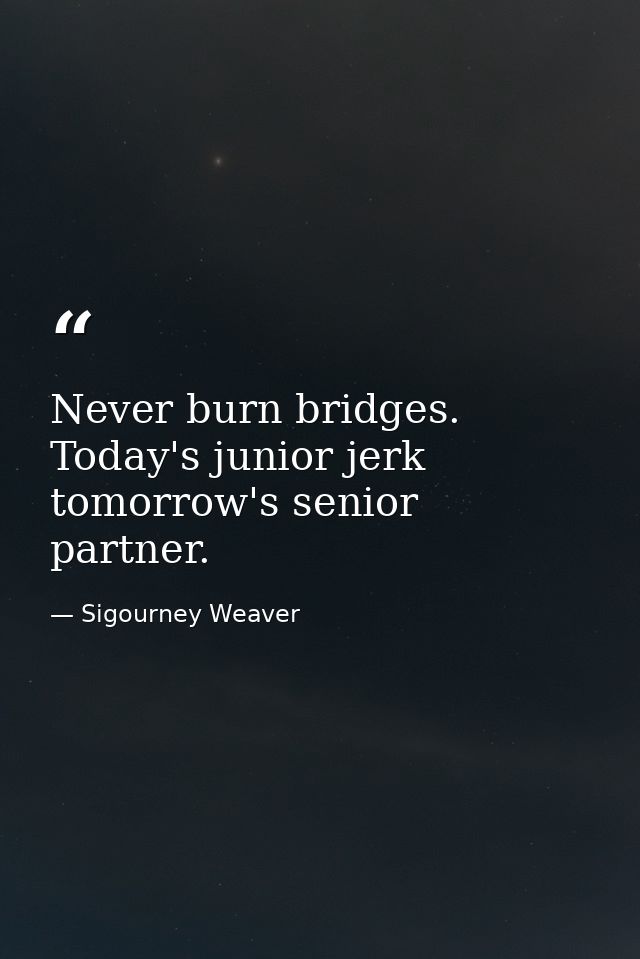 Never burn bridges. Today's junior jerk  tomorrow's senior partner. — Sigourney Weaver