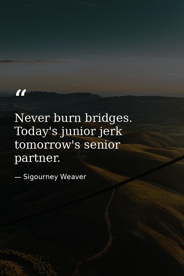 Never burn bridges. Today's junior jerk  tomorrow's senior partner. — Sigourney Weaver