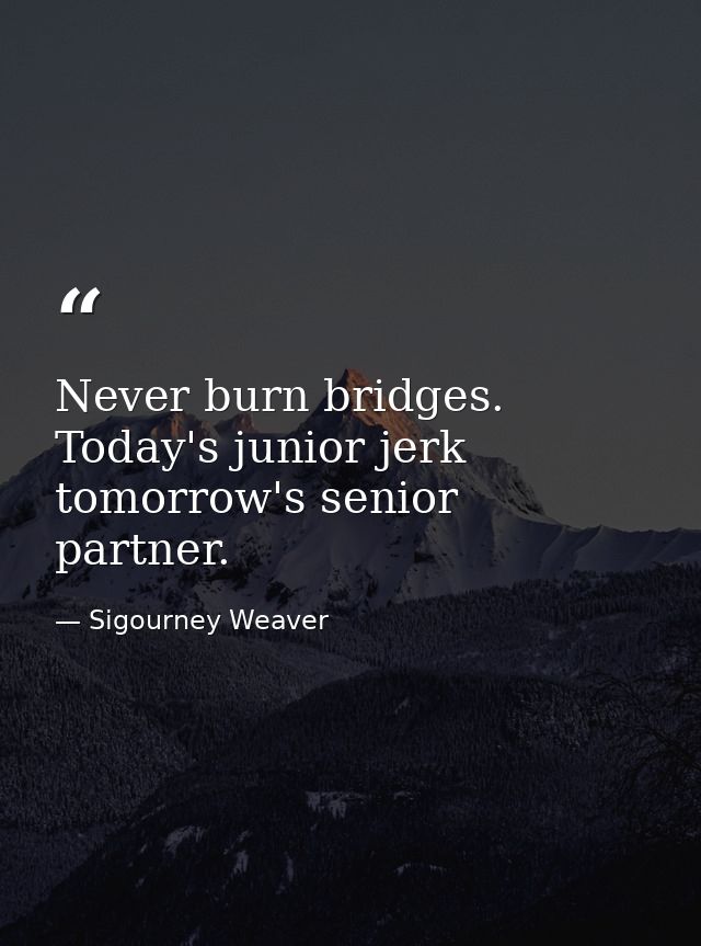 Never burn bridges. Today's junior jerk  tomorrow's senior partner. — Sigourney Weaver