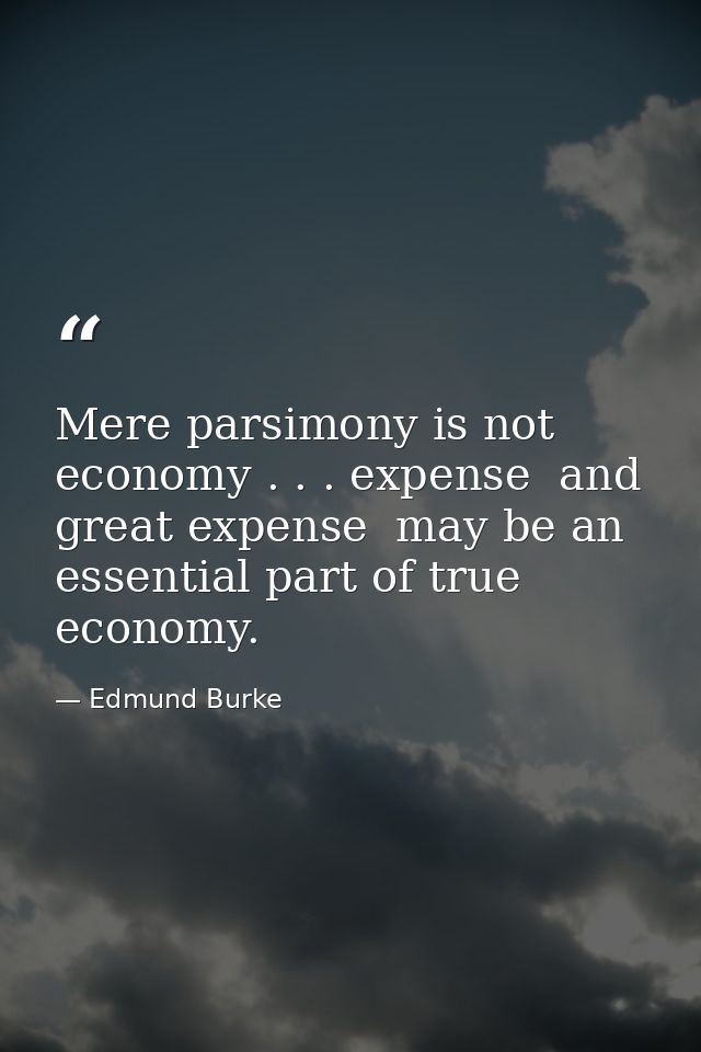 Mere parsimony is not economy . . . expense  and great expense  may be an essential part of true economy. — Edmund Burke
